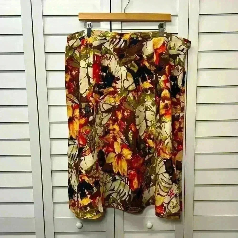 Choices Vintage 100% Linen Floral A-Line Skirt Size 2X